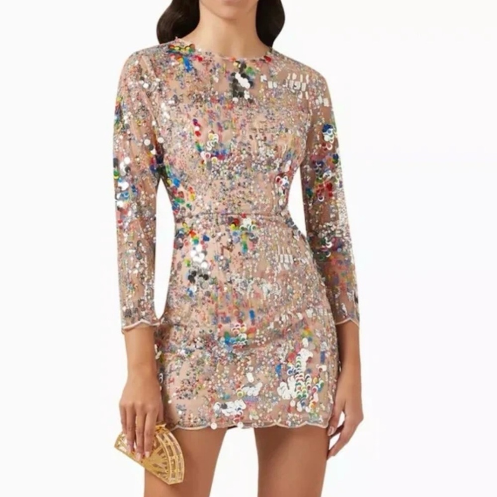Milly Multicolor Sequin Long Sleeve Dress